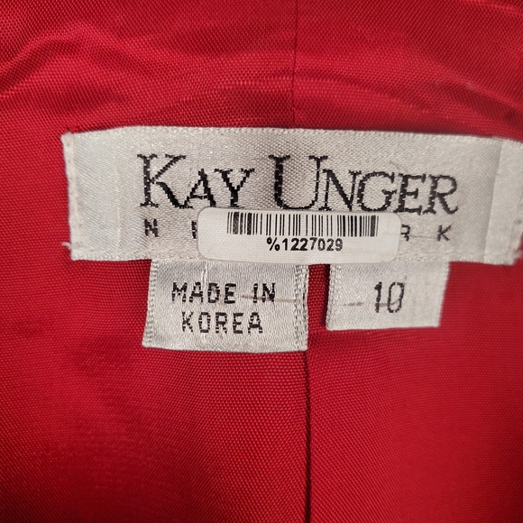 Vntg 90s Kay Unger Red Silk Suit. Cropped Jacket and Skirt. Size 10. #219 - Picture 3 of 16